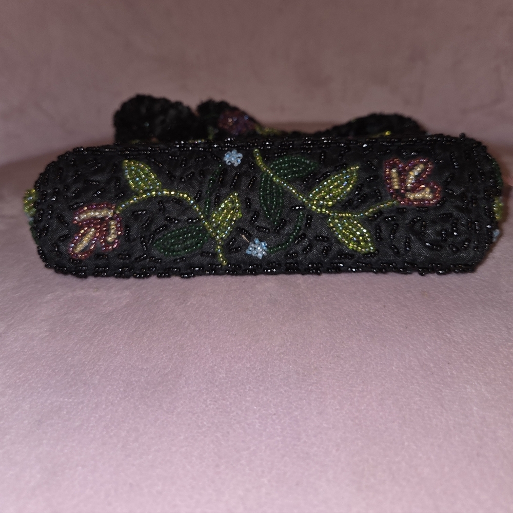 Floral Beaded Women's Bag - Black and Multicolor - Picture 2 of 6